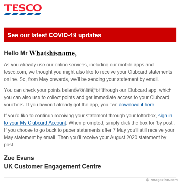 Tesco - Customer Disengagement Email