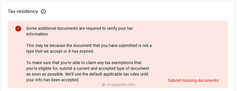 Google Adsense Tax Info (Additional Documents Required)